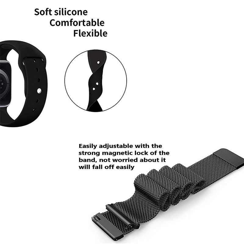 Smart Watch Metal Collection, 1.99-inch Display, Wireless Charging, and Compatible with Android and IOS Apple Devices with 2 Straps Silicon and Metal Smart Watch Metal Collection, 1.99-inch Display, Wireless Charging, and Compatible with Android and IOS Apple Devices with 2 Straps Silicon and Metal